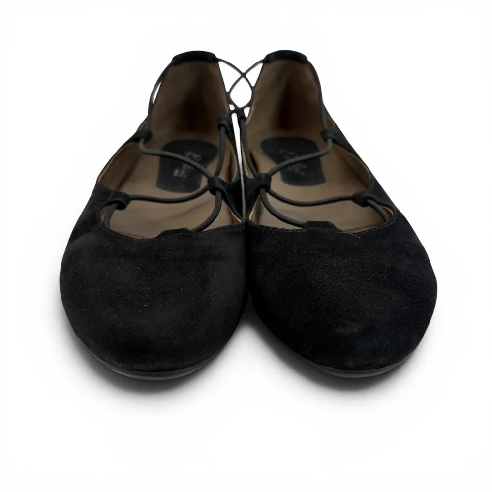 Earthies by Earth Women's 10 Black Suede Essen Lace Up Ballet‎ Flats Pointed Toe